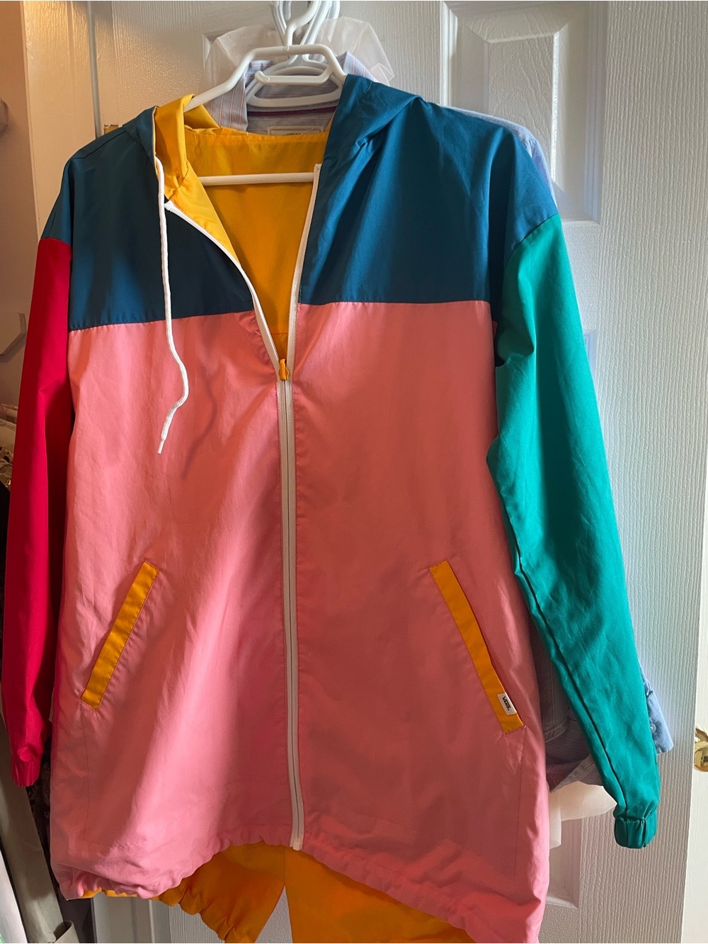 Vans Hooded and Reversible Windbreaker Rain Jacket - Pink, Teal, Navy & Yellow